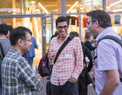 Sheref Mansy, Hannes Mutschler and Lei Kai at the Social Gathering at the MaxSynBio Symposium 2018 in Magdeburg.
